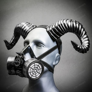 Silver Devil Ram Horn Headband w/ Silver Party Gas Mask Hallween Party Costume